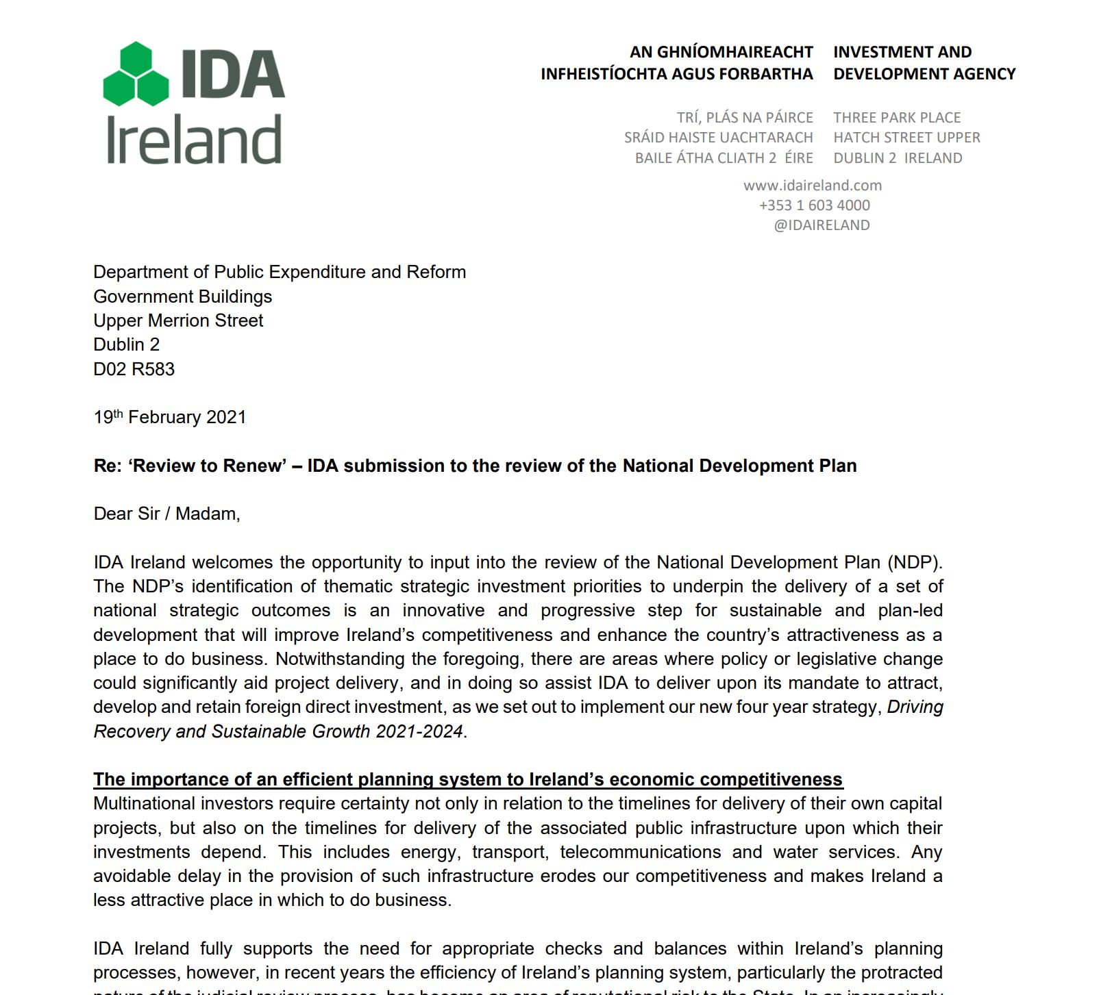 IDA NDP Review Letter